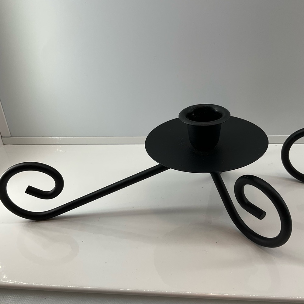 vtg Wrought Iron Candle Holders Flat Black - Picture 7 of 8